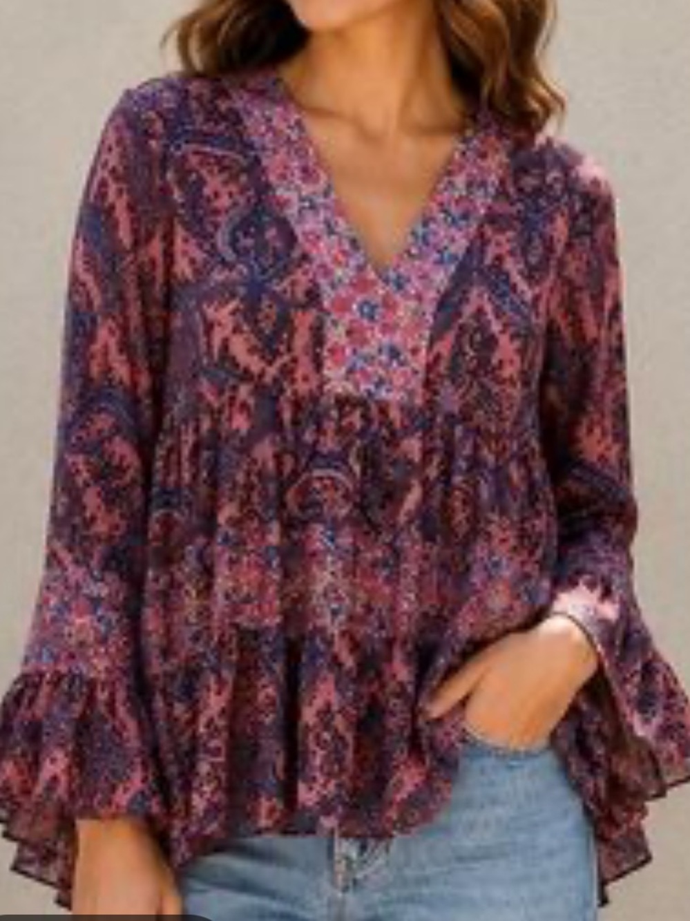 Altar’d State boho V-Neck Ruffle Tunic Top size S
